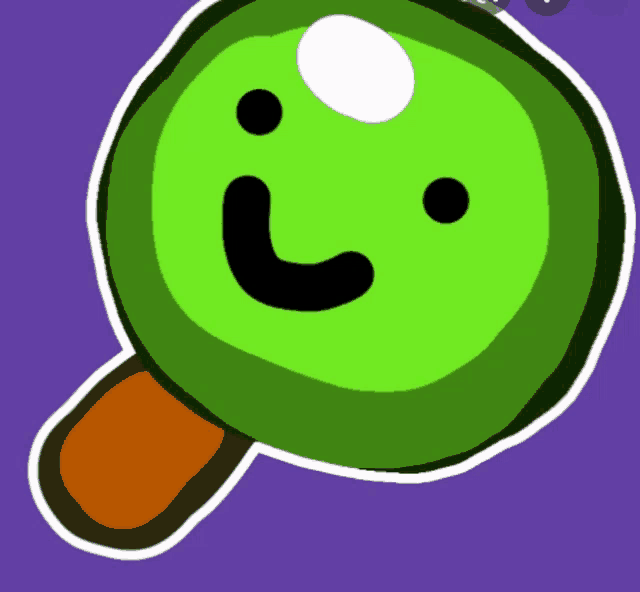 a cartoon drawing of a green object with a smile on its face