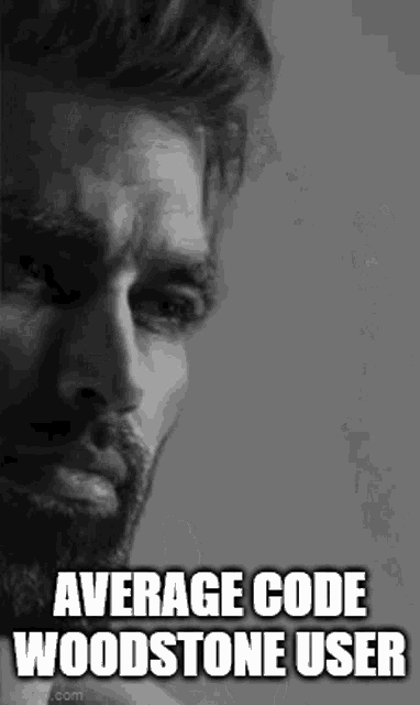 a man with a beard is crying in a black and white photo with the words `` average code woodstone user '' .