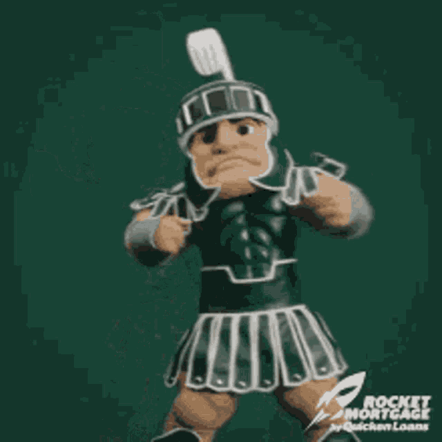 a mascot for rocket mortgage is shown in a green background