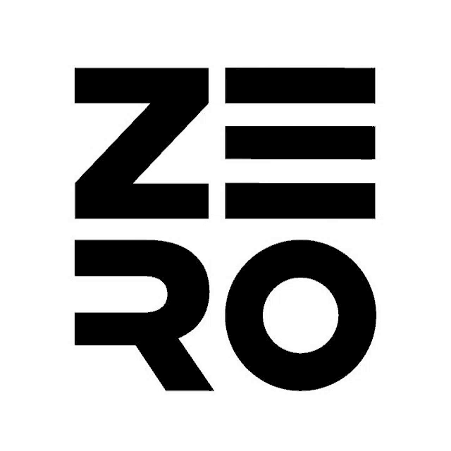 a black and white logo that says zero on it