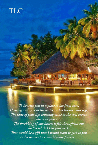 a picture of a tropical island with a poem written on it