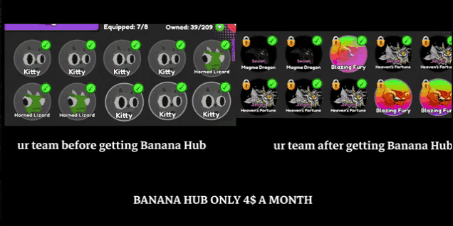 a screenshot of a game that says ur team before getting banana hub