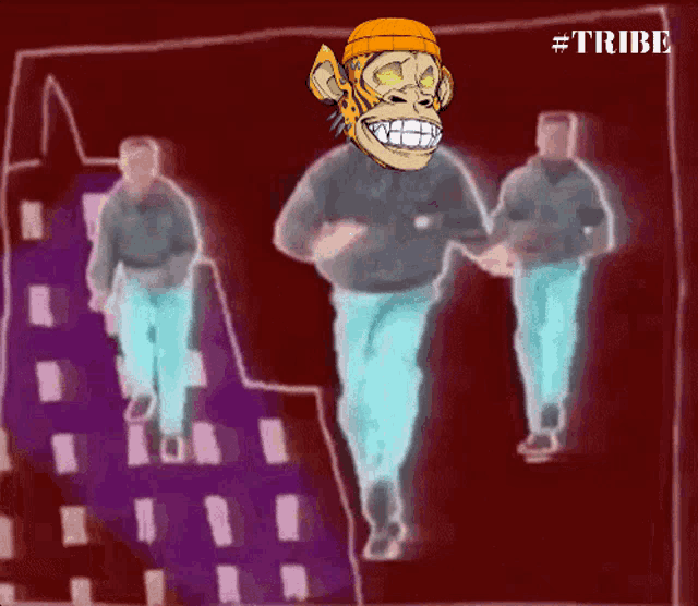 a drawing of a man with a monkey on his head and the word tribe below it