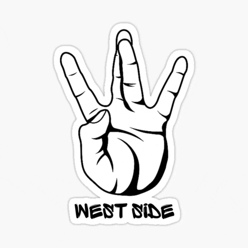 a black and white drawing of a hand with the words west side written below it