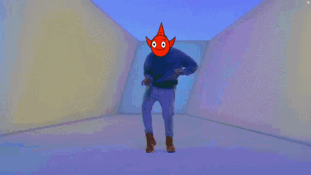 a cartoon drawing of a person with a devil face on their head