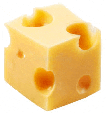 a piece of cheese with three holes in it on a white background .