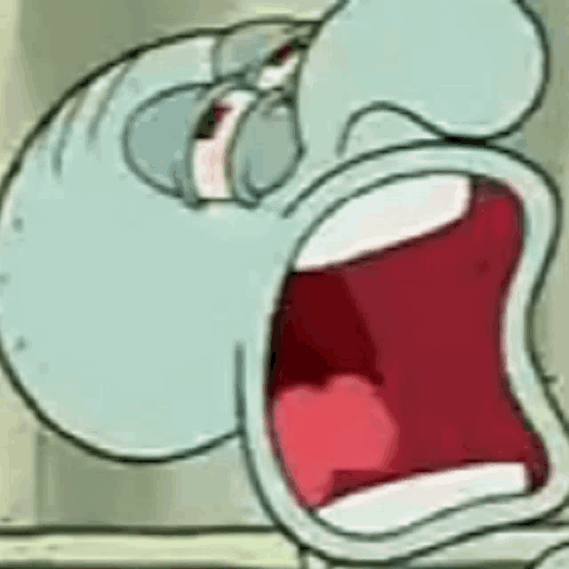 a cartoon character is screaming with his mouth wide open .