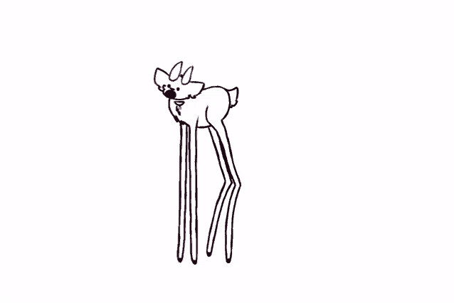 a black and white drawing of a deer with long legs standing on its hind legs .