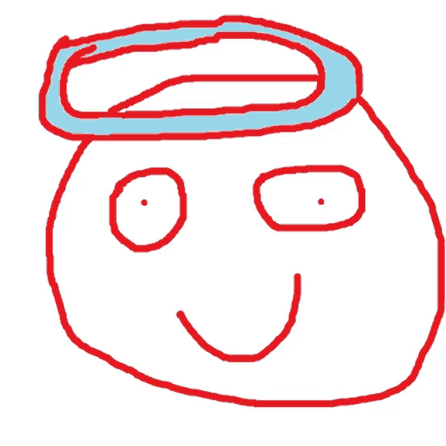 a drawing of a smiling face with a blue halo around its head