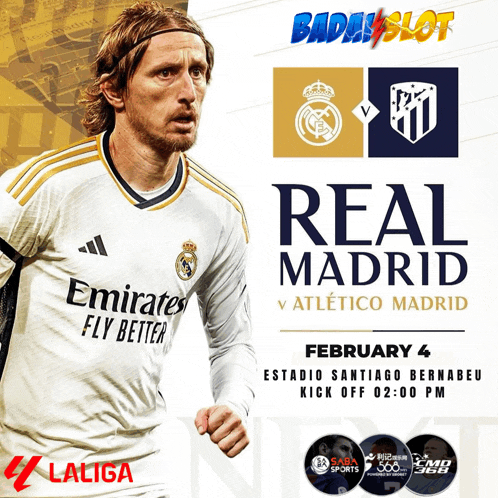 a poster for real madrid vs atletico madrid on february 4