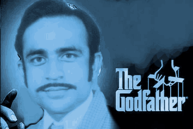 a man with a mustache is on a poster for the godfather movie