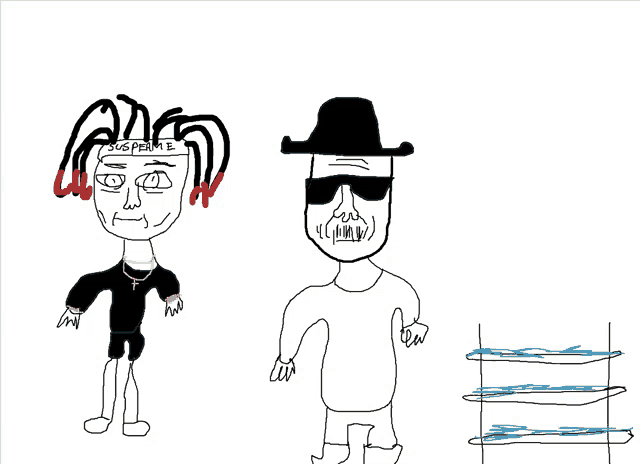 a drawing of a man with dreadlocks and a man with a hat that says sosperme