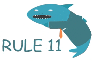 a blue shark with a tie and the word rule 11