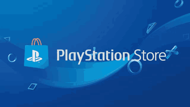 a blue background with a playstation store logo