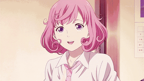 a girl with pink hair is wearing a white shirt and a pink tie