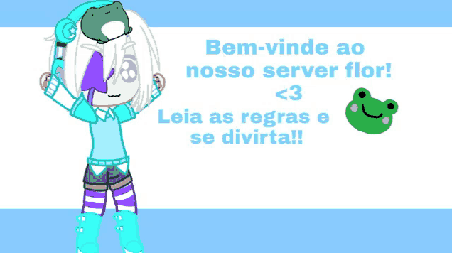 a girl holding a frog with the words bem-vinde ao nosso server flor < 3