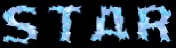 the word star is written in blue ice on a black background .
