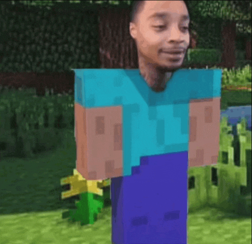 a man in a blue shirt and blue pants is standing in a minecraft video game .