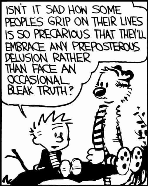 a black and white cartoon of calvin and hobbes talking to each other