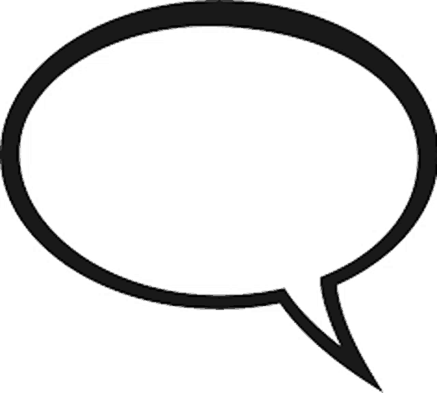 a black and white speech bubble with a pointed end .