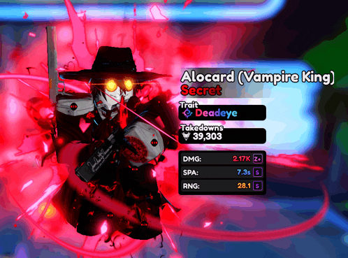 a video game character named alocard ( vampire king ) is shown