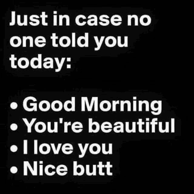 just in case no one told you today : good morning , you 're beautiful , i love you nice butt .