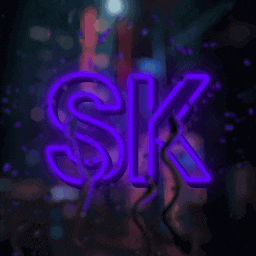 a neon sign that says ' sk ' on a dark background