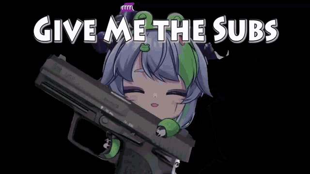a girl with a frog on her head is holding a gun .