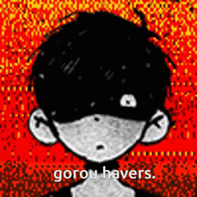 a black and white drawing of a boy with a red background and the words `` gorou havers '' written on it .