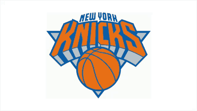 a new york knicks logo with a basketball in the center