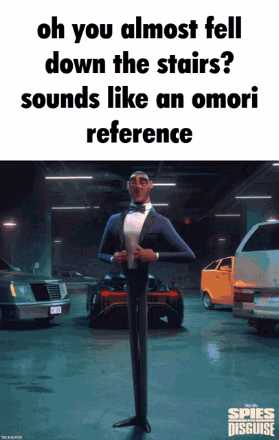 a poster for spies in disguise with a man in a tuxedo