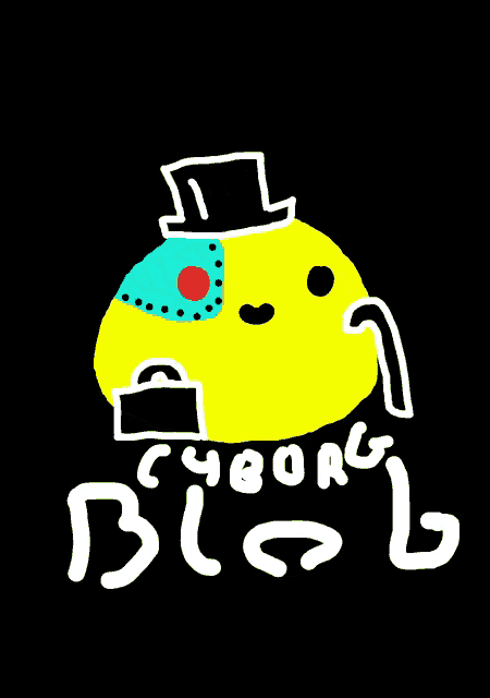 a drawing of a yellow blob with a top hat on