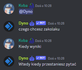 a screenshot of a discord conversation between two people named kvba and dyno