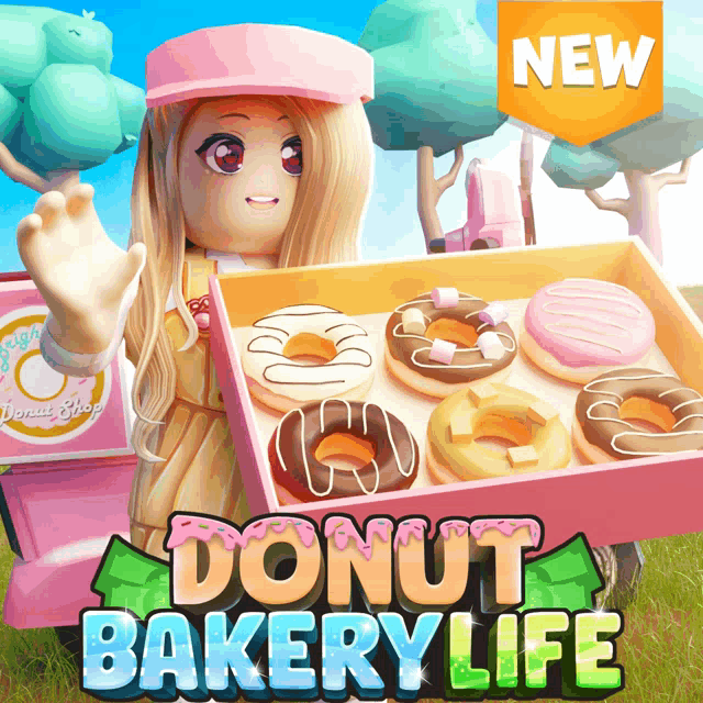 a girl is holding a box of donuts in front of a sign that says donut bakery life