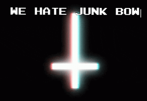 a glowing cross with the words we hate junk bowl written below it