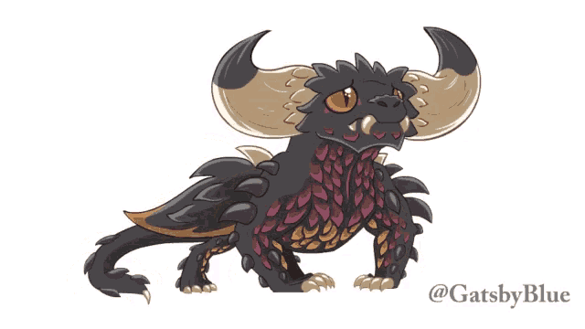 a cartoon drawing of a dragon with horns and a caption that says gatsbyblue