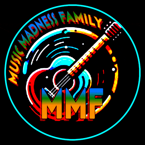 a logo for music madness family with a guitar in the center