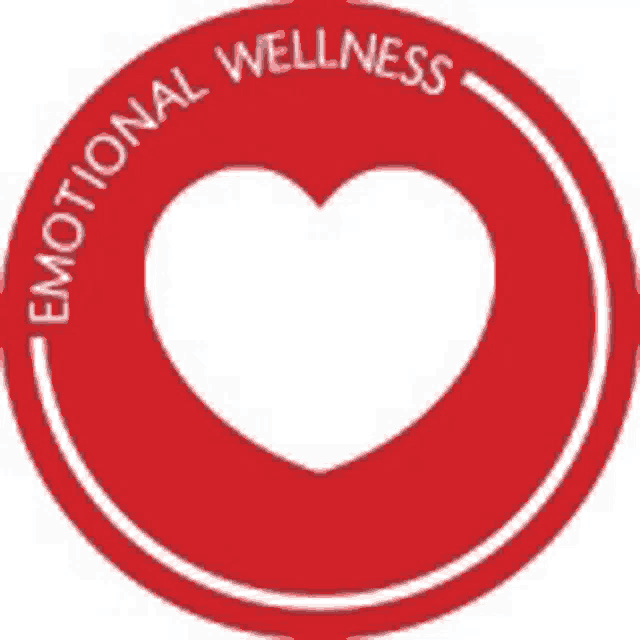 a red circle with a heart in it and the words `` emotional wellness '' written around it .