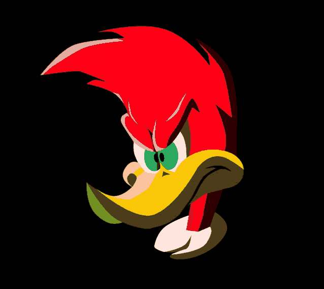 a woody woodpecker with a very angry expression on his face