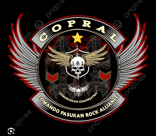 the logo for copral comando pasukan rock alliance with a skull and wings