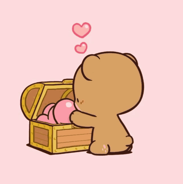 a cartoon of a teddy bear putting a heart into a chest