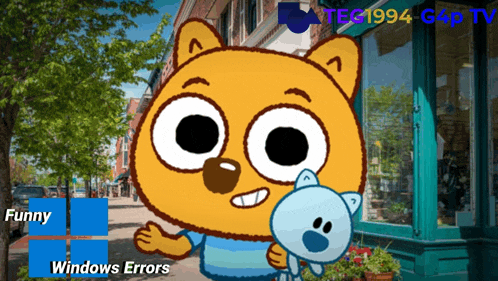 an advertisement for tiny windows errors shows a cartoon character holding a blue cat