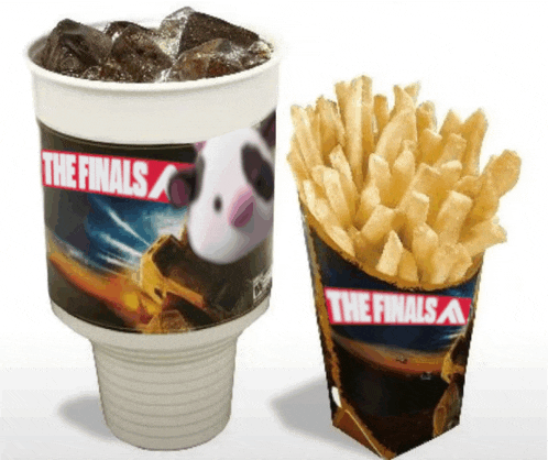 a cup of soda and a cup of french fries with the finals written on them