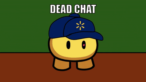 a cartoon character wearing a blue walmart hat with the words dead chat above it
