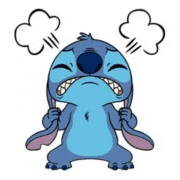 a cartoon of stitch with his mouth open and smoke coming out of his nose .