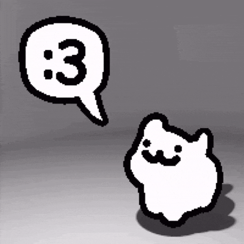 a pixel art of a cat and a speech bubble that says 3
