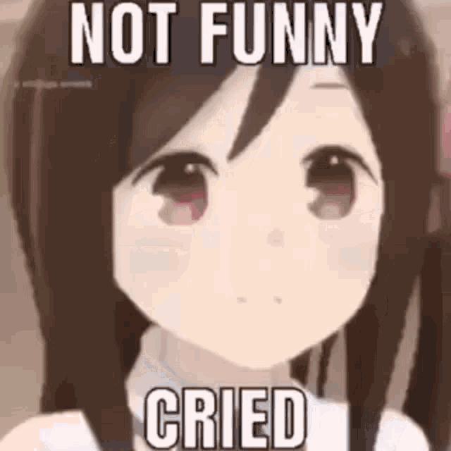 a picture of a girl with a meme on her face that says not funny cried .