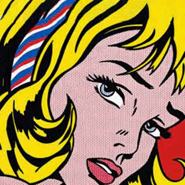 a close up of a woman 's face in a pop art style