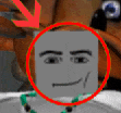 a close up of a cartoon character 's face with a red circle around it