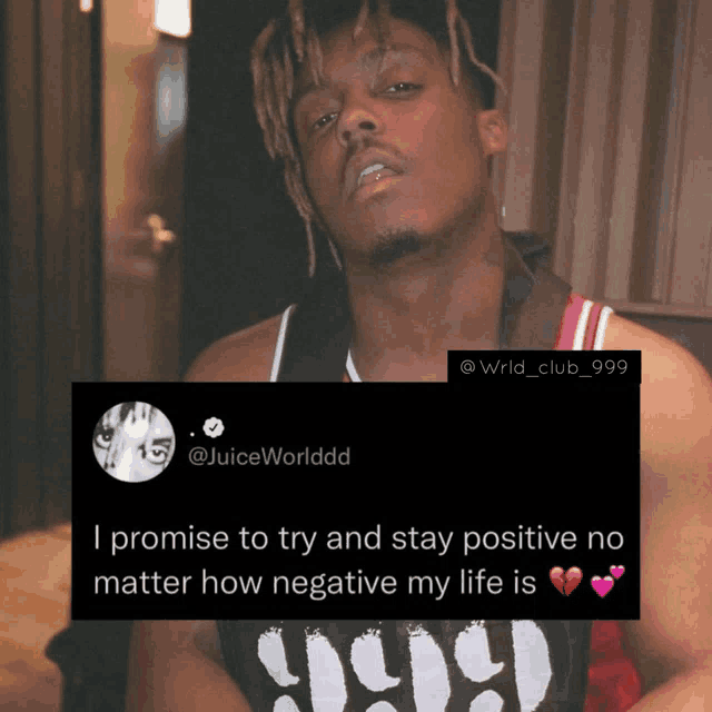 a picture of juice wrld with a quote from him